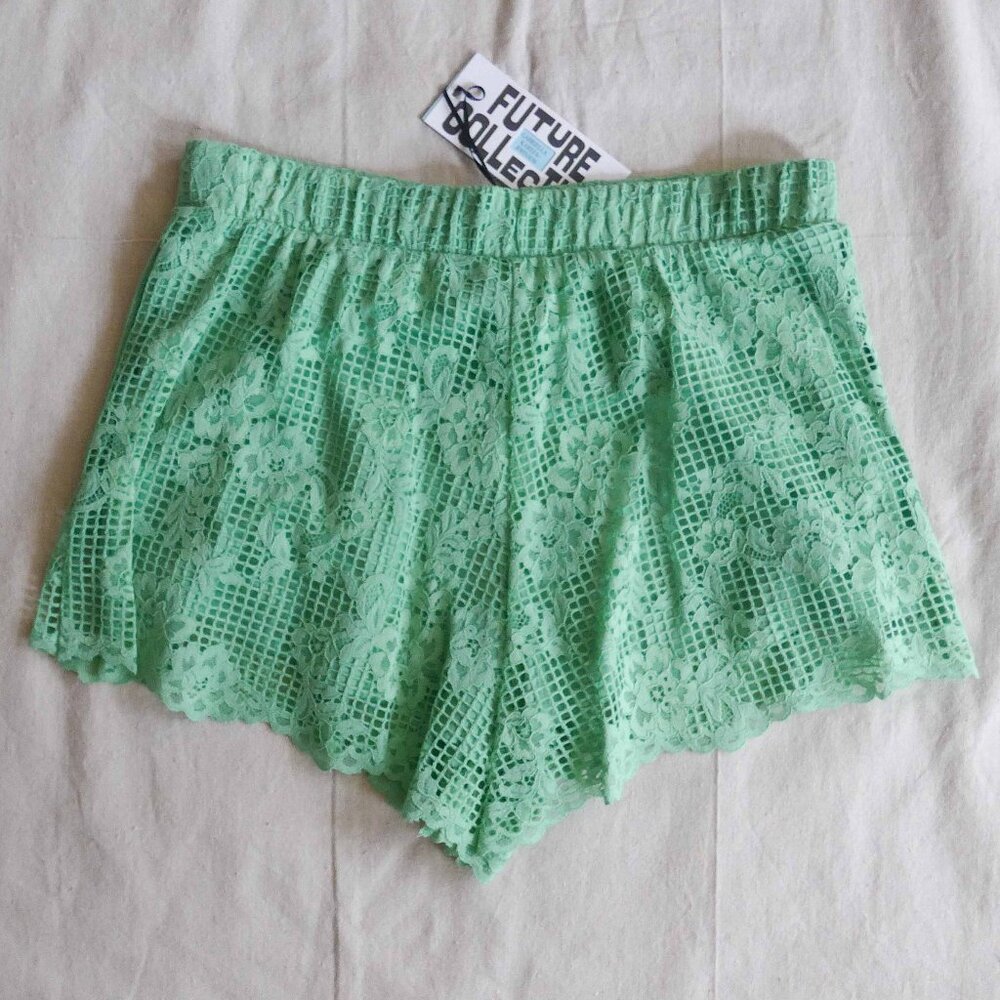 NWT Future Collective Women M (fits like S) Green Lace Shorts